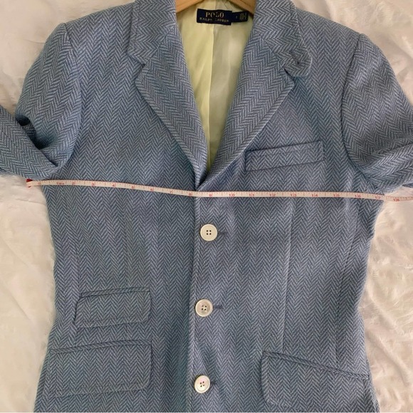 New Polo Ralph Lauren Blazer Blue Herringbone Linen Silk - Picture 13 of 16